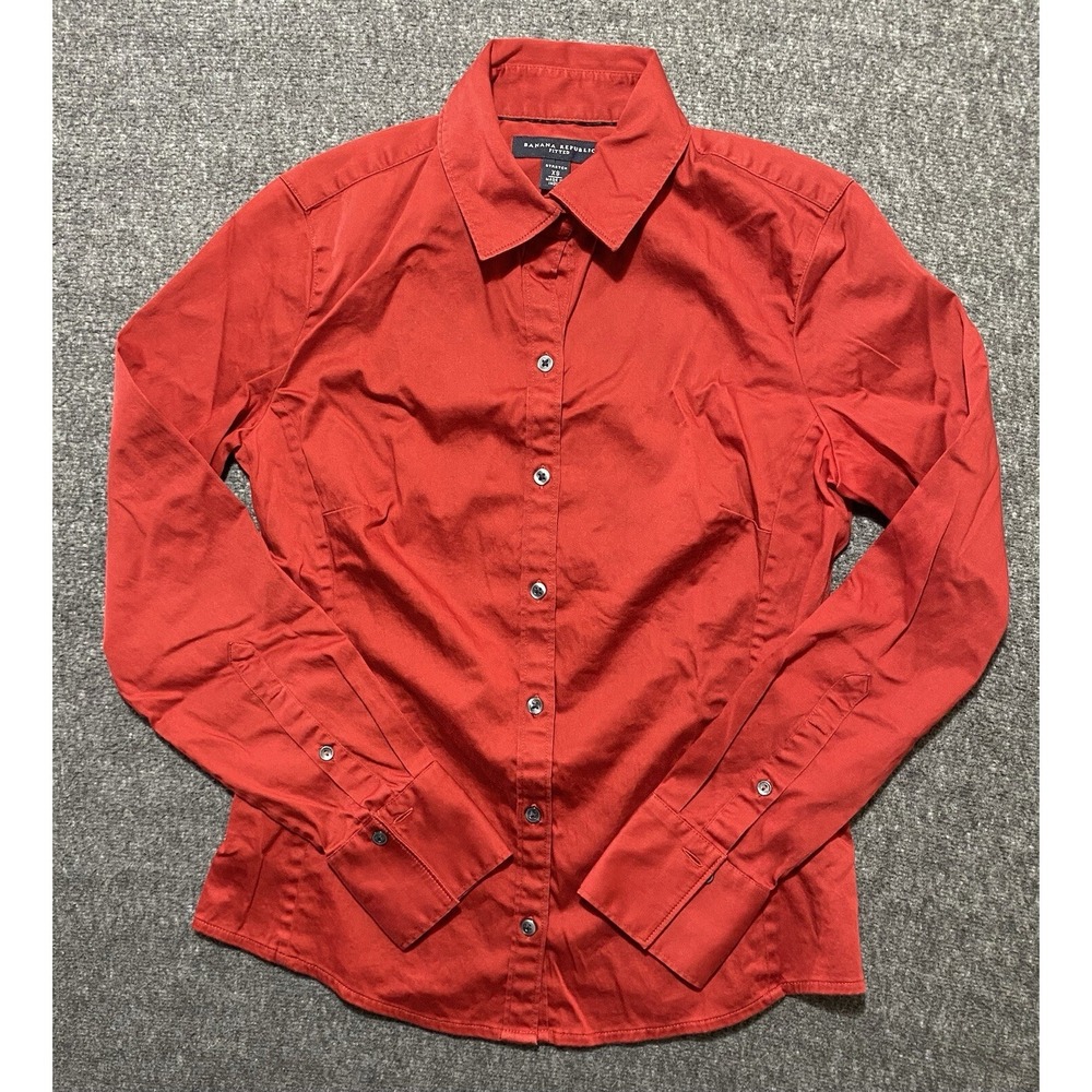 Banana Republic Non-iron Fitted Shirt Red Poplin Stretch XS Petite S/514519-07